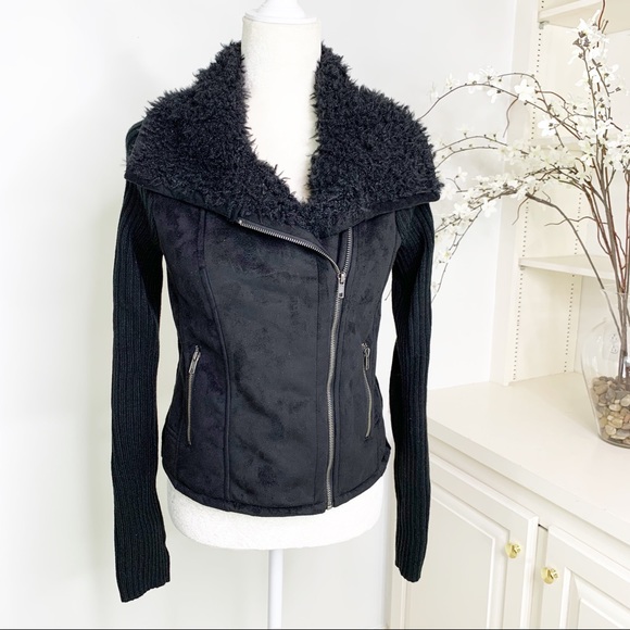 Jackets & Blazers - Faux Suede and Faux Fur Black Moto Jacket M